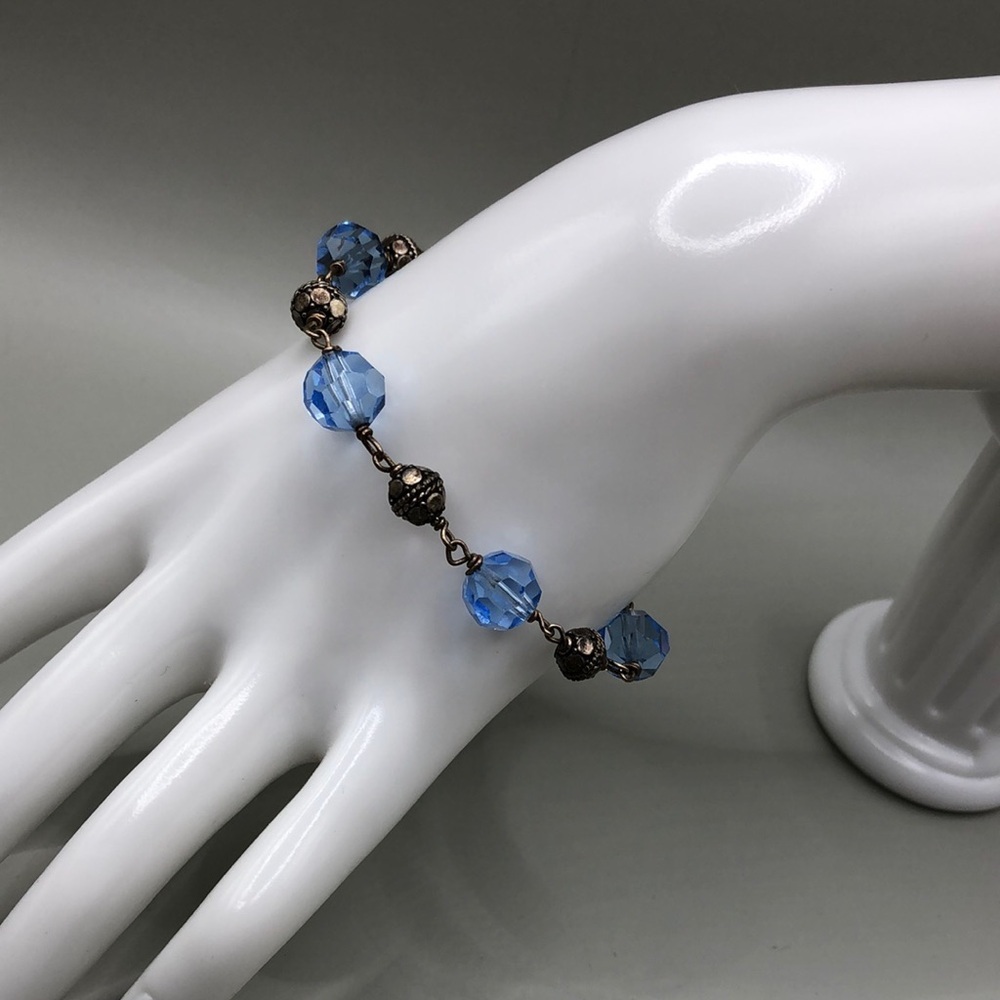 Artisan sterling silver 925 with blue swarovski crystal elegant bracelet